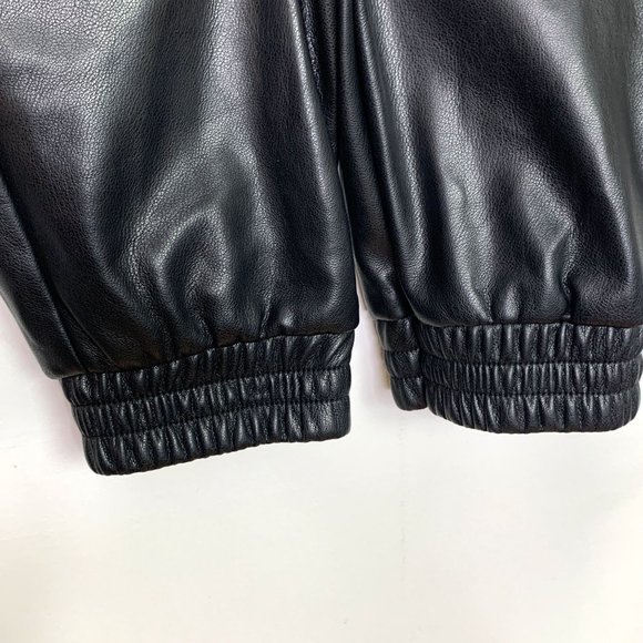 AVEC LES FILLES x BAGATELLE Black Faux Vegan Leather Fleece Lined Joggers Sz S - Picture 6 of 12